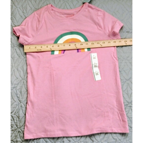 NWT, Cat & Jack Pink T-Shirt W/ Rainbow Girls Size L 10 / 12, Large Short Sleeve - Picture 7 of 9